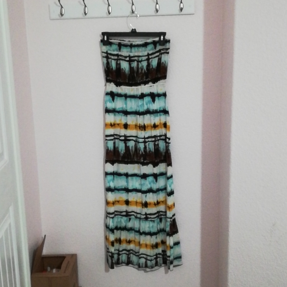 Multicolored Strapless Maxi Dress